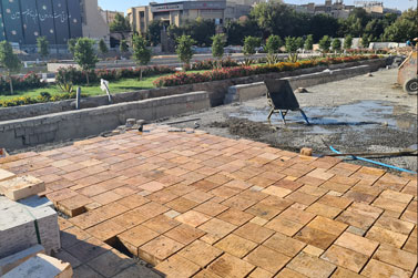 Yellow Travertine axed or punched paver project